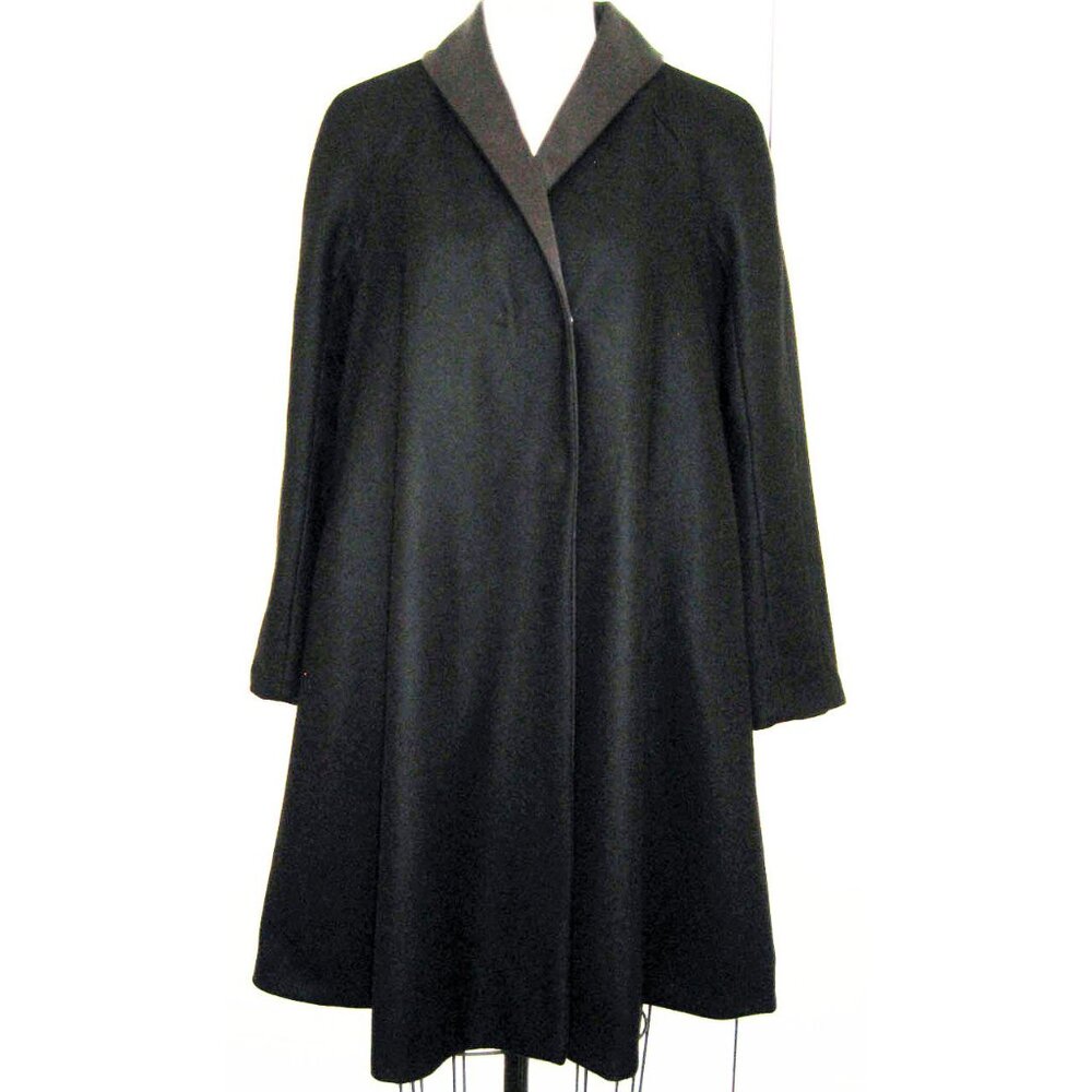 POLECI Dramatic Black Cashmere Blend Dress Coat Reversible Cape Style Size 6